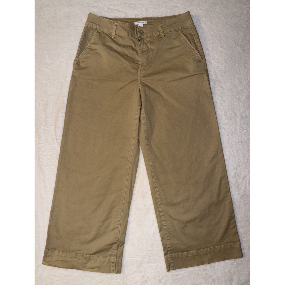 Daily Ritual Womens Sz 10 Khaki Tan Wide Leg Cropped Chino Pants Stretch Causal
